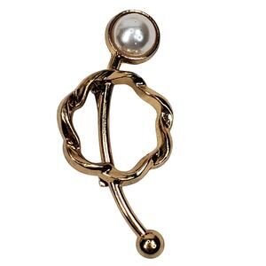Vtg Gold Tone Faux Pearl Pin 2"
